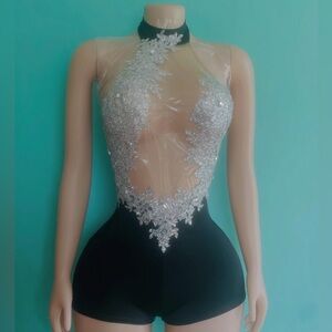 Chic Black and Silver Women's Bodysuit